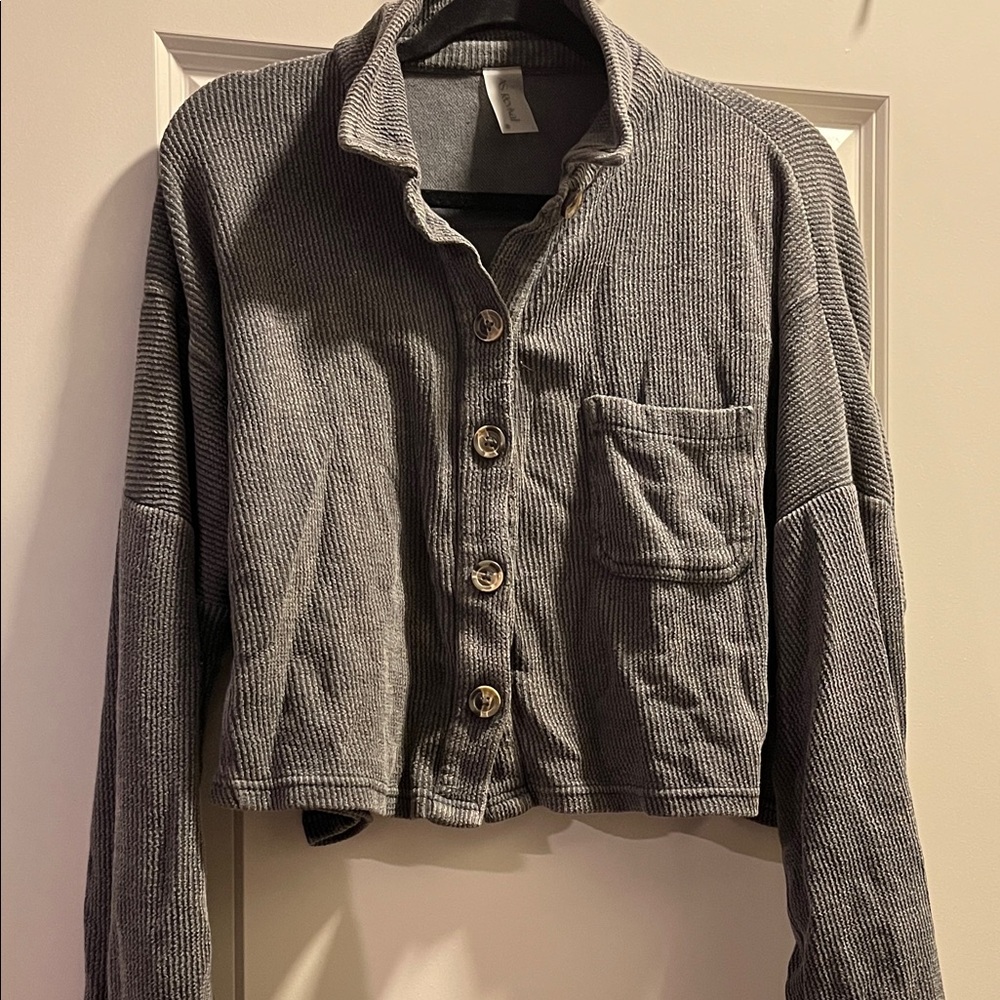 Gray Button-Up Cropped Jacket